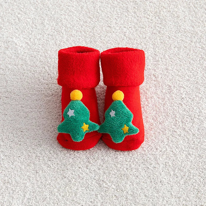 Baby Christmas Socks Newborns Cotton Winter Thickened Short Socks Kids Floor Socks Girls Boys Non-slip Print Toddler Clothing