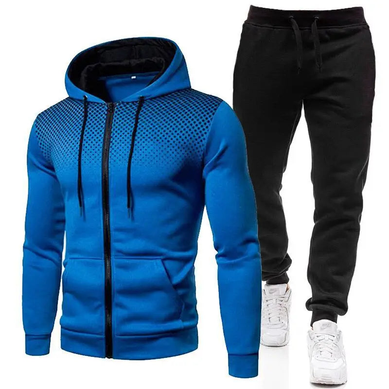 Men tracksuit zipper hood multi-pocket and protective pants casual jogging tracksuit fall/winter 2-piece setLarge size S-3XL