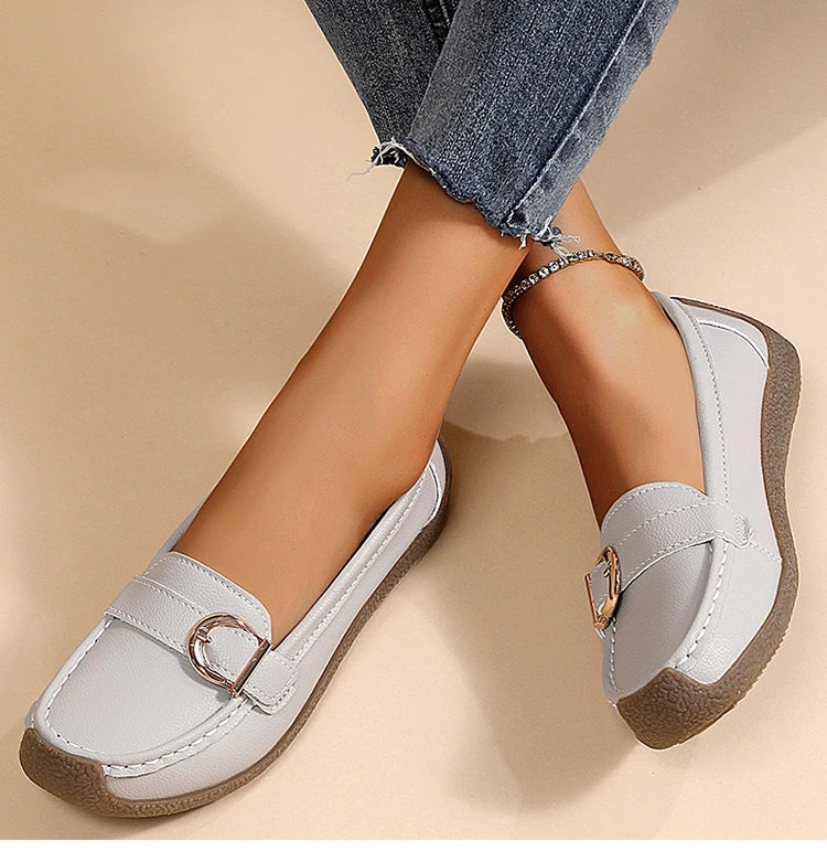 Woman Shoes 2025 New Low Heels Casual White Shoes Women's Loafers Slip On Elegant Flat Heel Zapatos De Mujer Soft Leather Flats