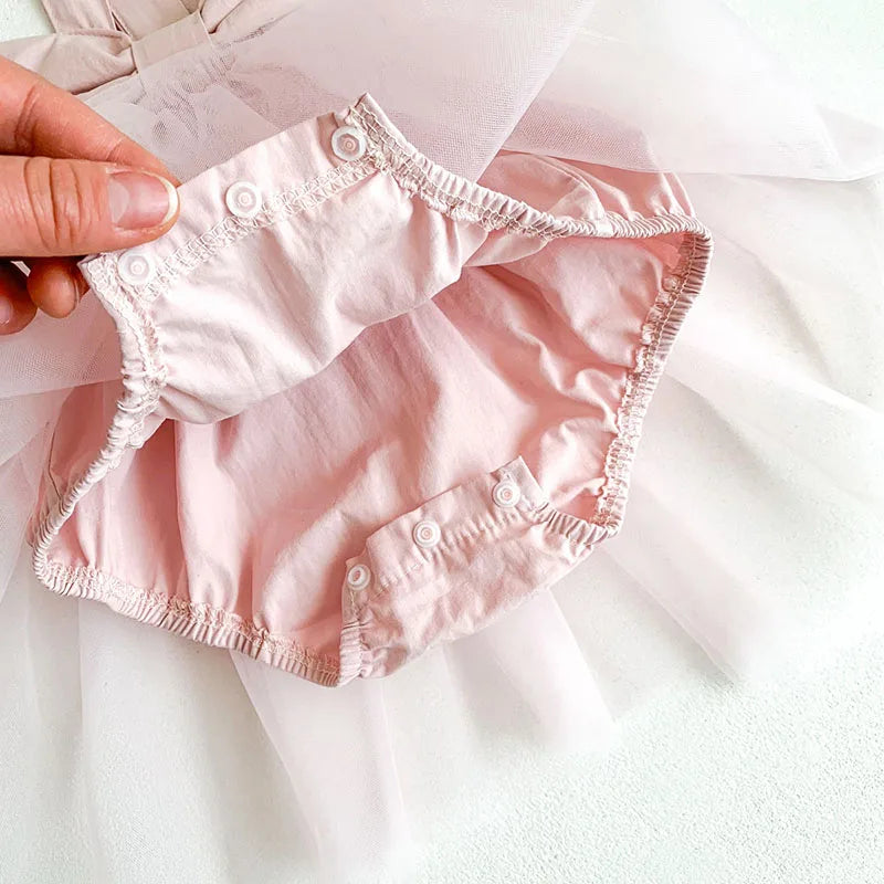 2024 New Summer Baby Tutu Dress Big Bow Birthday Clothes for Newborn Toddler Suspenders Gauze Bodysuit for Girls