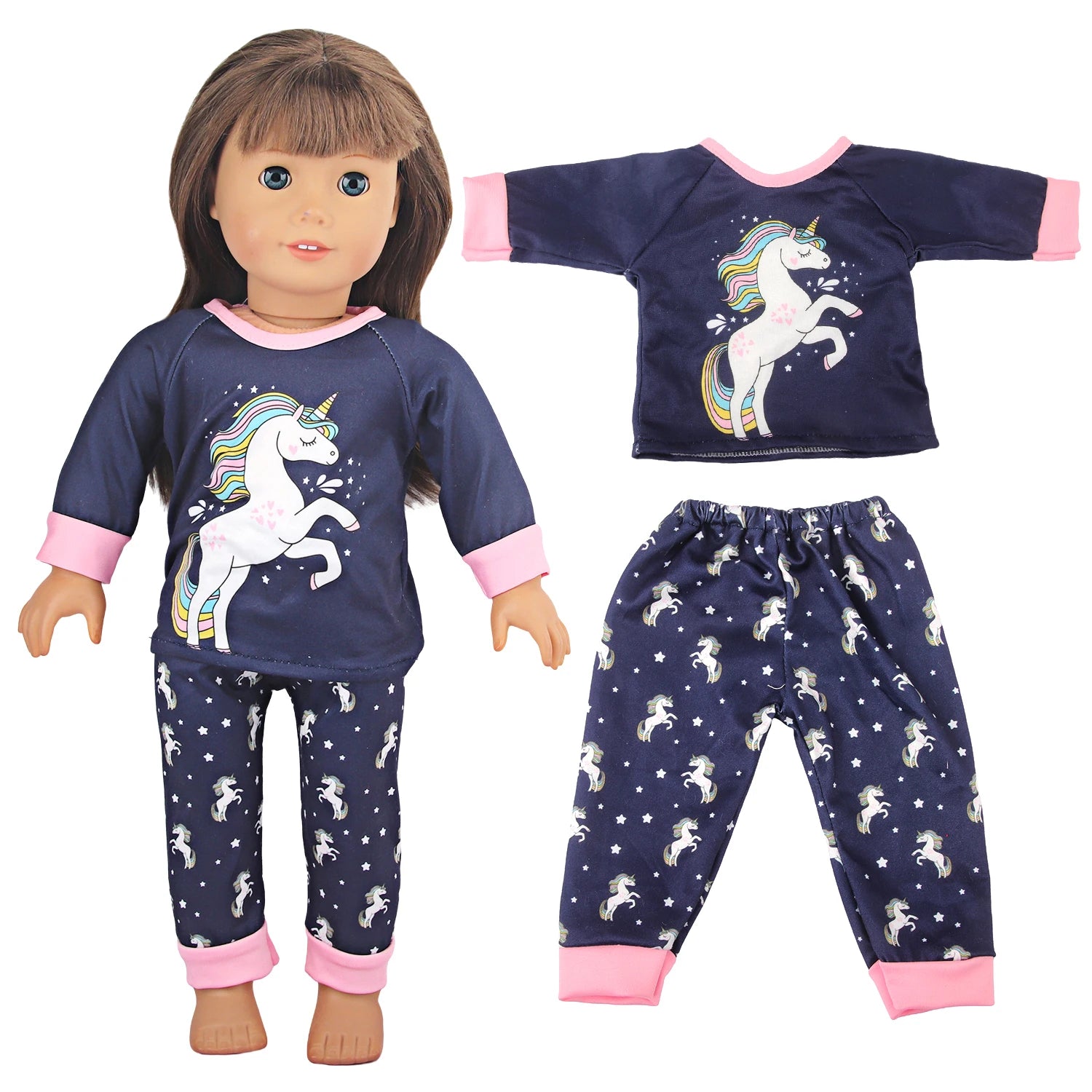 Doll Clothes Pajamas  For 43cm Baby New Born&American 18 Inch Girl Doll Unicorn Shark Cartoon Clothes Suit For Generation Doll