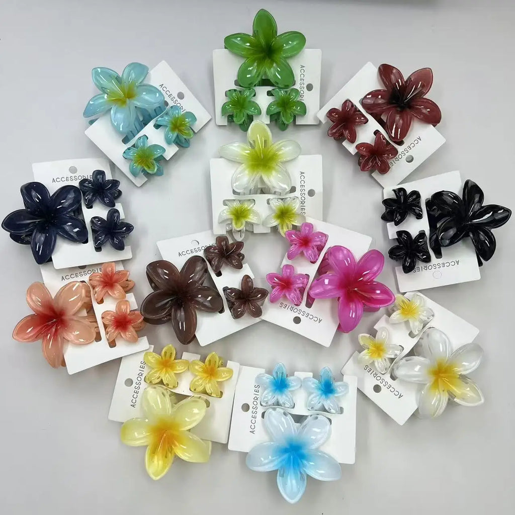 3Pcs/Set Sweet Flower Colroful Gradient Hair Claws Ponytail Cip Clamp Barrettes Hairpins For Women Girl Beach Hair Accessories