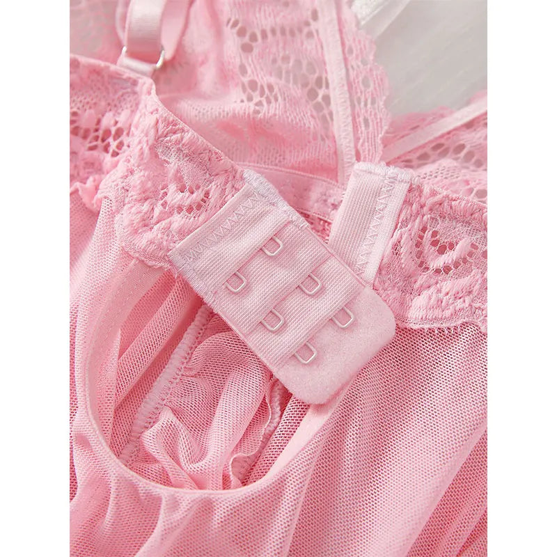 Suspender Suit Summer Ultra-thin Nightgown Lace Thong Sets Women's Sexy Pyjamas Lingerie Hot Night Dress Comfortable Sleepwear