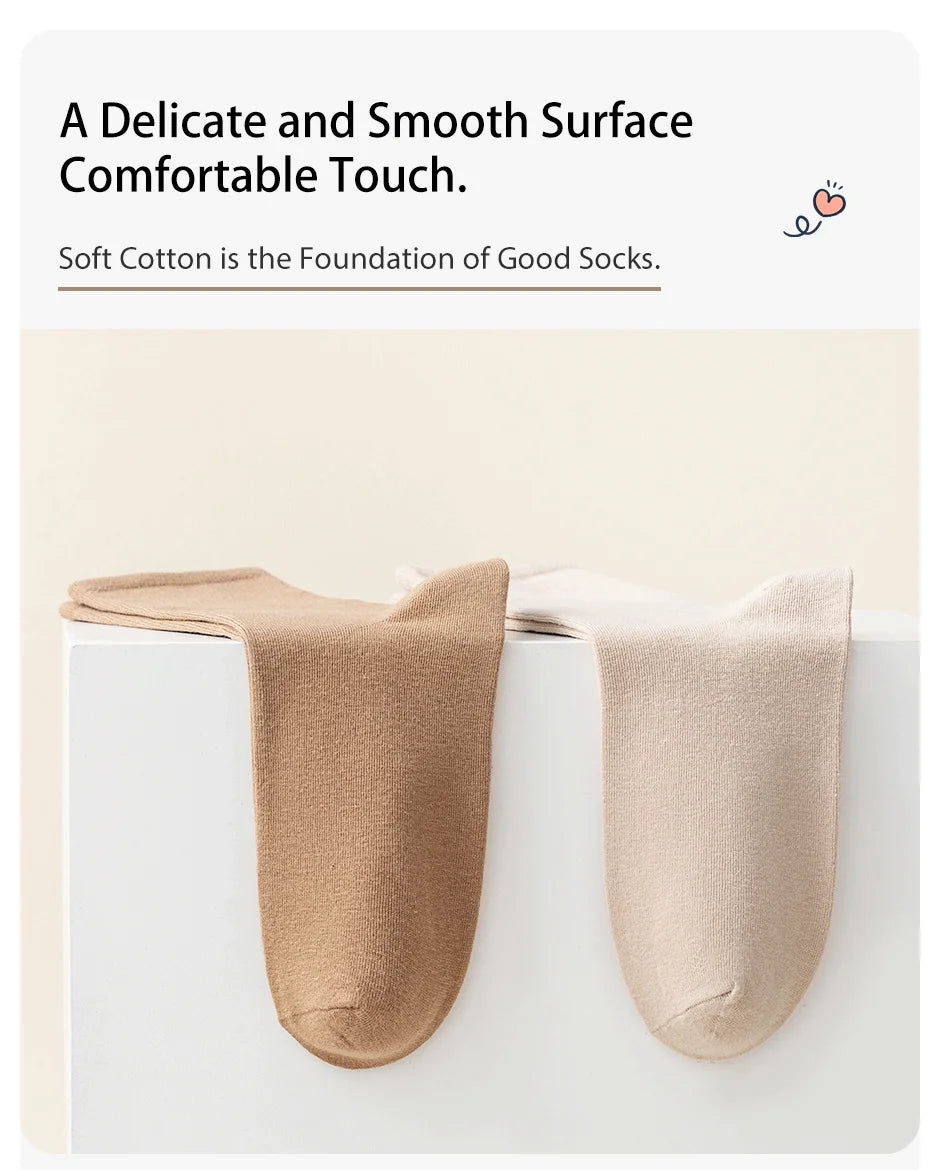 6 Pairs of Women Is Spring Or Summer Solid Colors Simple and Comfortable Mid Tube Socks Khaki Gradient Color