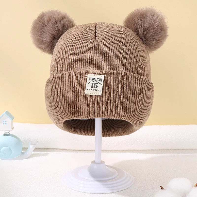 Children's Caps Baby Wool Hat Children's Thick Hats Warm Earmuff Winter Warm Knit Caps Infant Toddler Cap Kids Pom Pom Hat