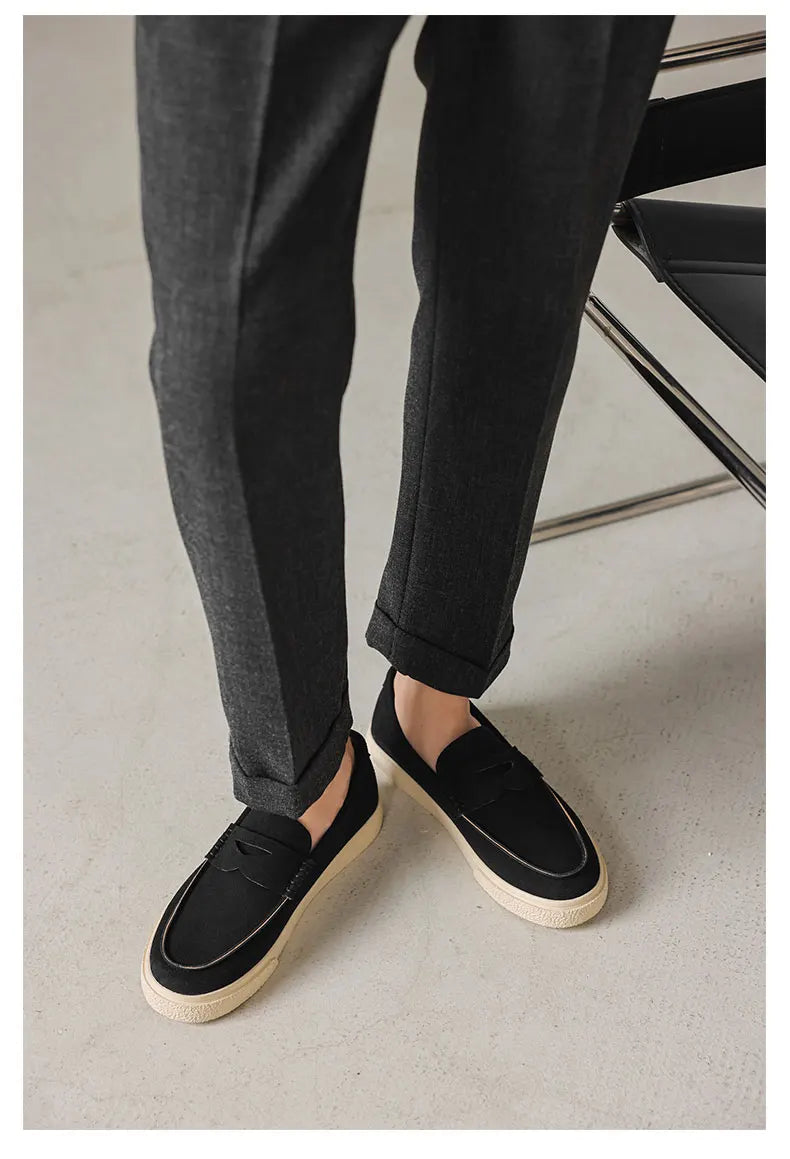 New Suede Leather Mens Loafers Cowhide Slip On Flats Handmade Casual Shoes Leisure Walk Moccasins Outdoor Business