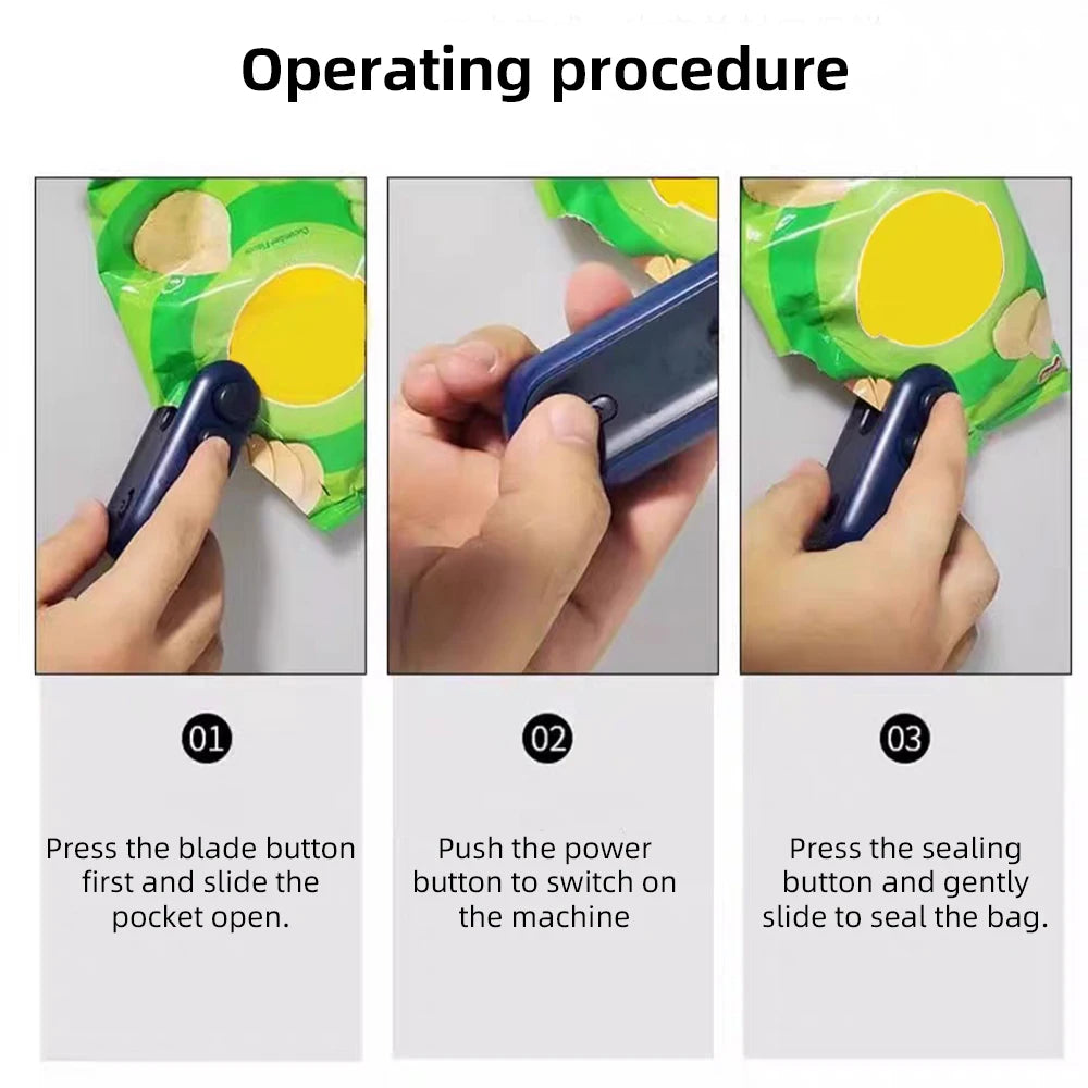 Mini Handheld Heat Bag Sealing Machine Plastic Food Package Sealer Clip-on Bag Sealer Portable Food Packaging Sealer