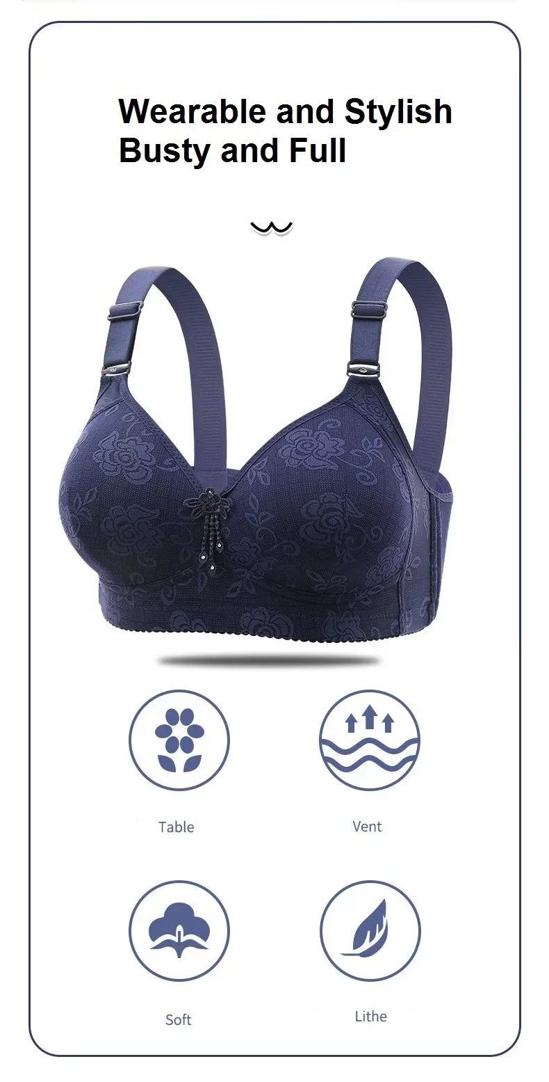 New Women Mom Bra Large Size Thin Cup Elderly Women Female Full-cup Brassiere Non-magnetic Non-steel Ring Ladies Mom Underwear