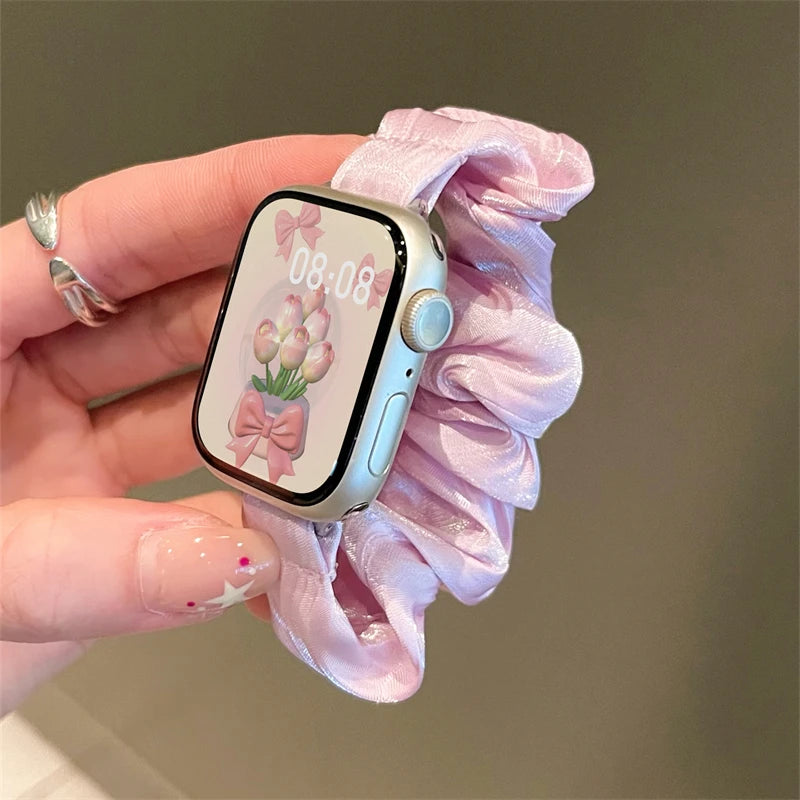 INS Chiffon Ice Silk Elastic Scrunchie Strap For Apple Watch 7 8 6 5 4 Slim Girl Band Loop Bracelet For iWatch 41mm 40 44 45 49