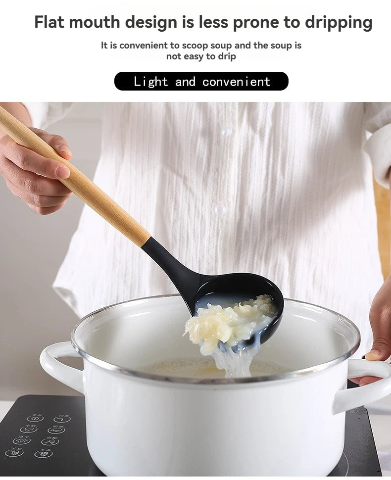 Kitchen Tools Set Wooden Handle Nonstick Pan Food Grade Cooking Silicone Storage Kit Stir Fry Baking Kitchen Set