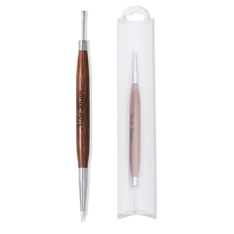 Double Head Nail Art Brush Silicone Spatula Brush Carving Flower Painting Pen Stainless Steel UV Glue Mixed DIY Manicure Tools