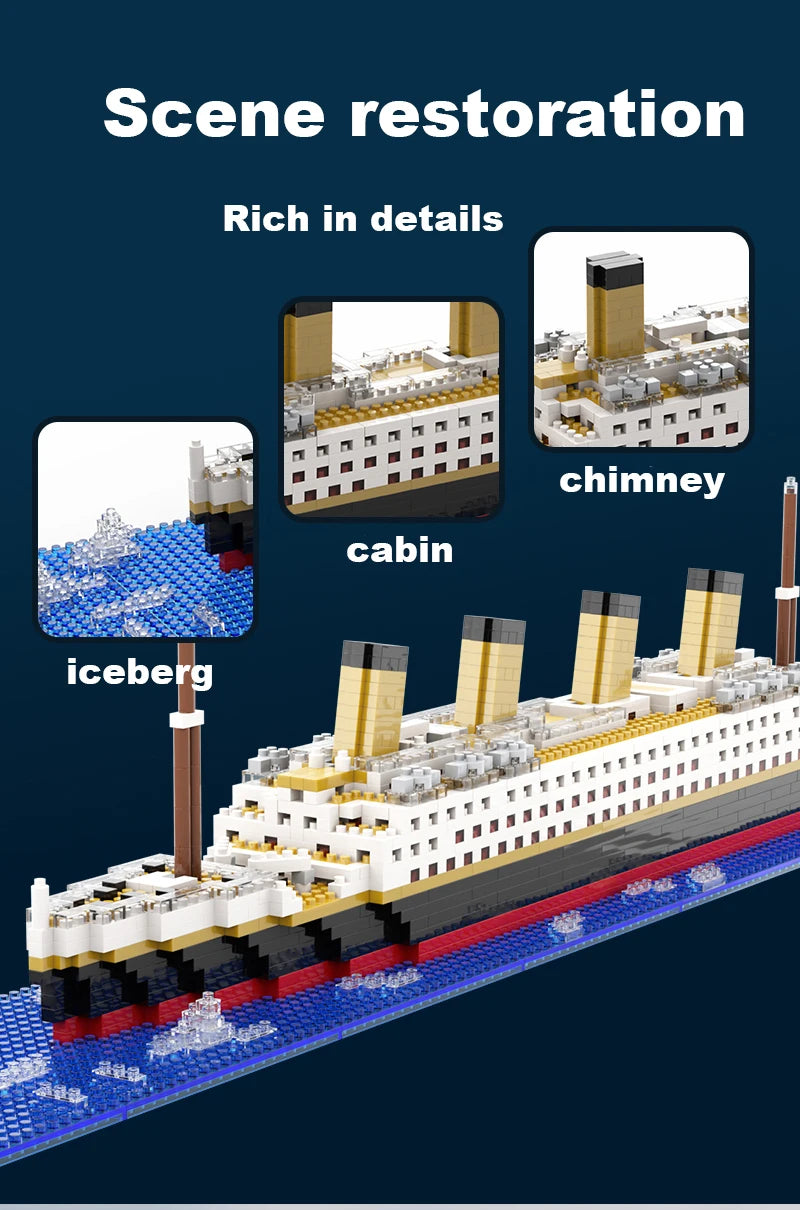 Small Particle Building Block Assembly Toy Titanic Giant Boy Girl Puzzle Cruise Ship Brick Model Kit Desltop Birthday Gift Child