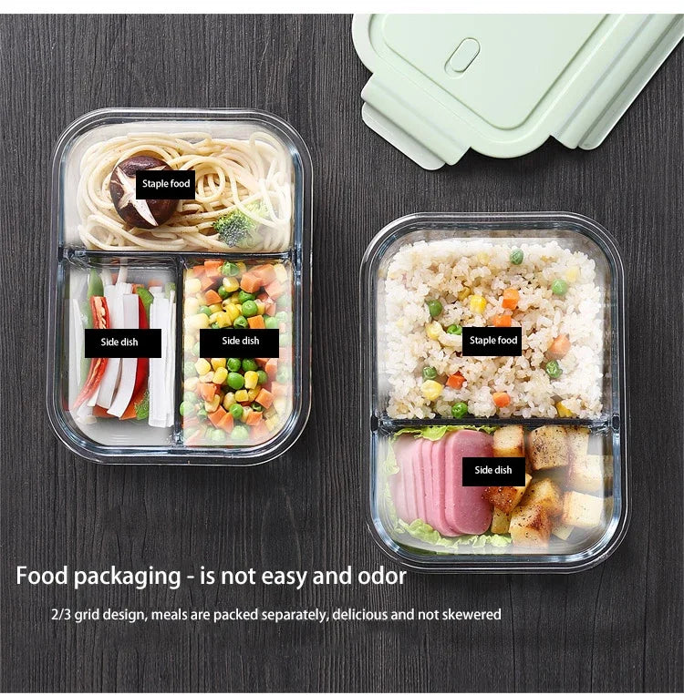Glass Lunch Box Sealed Fresh-Keeping Box with Lid Portable Student Picnic Box Microwave-Heated Special Food Container Bento Box