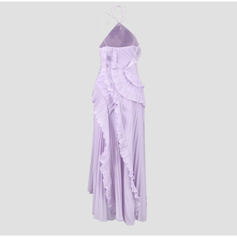 Sweet Gown Neck Strap Modest Irregular Long Dress Ruffle Eye-Catching Women Designers Dresses Summer Elegant Pastel Party Date