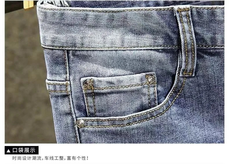 Autumn and Spring Printed Straight Leg Vintage Sports Denim Pants for Men Casual Comfortable High Quality Elastic Denim Pants