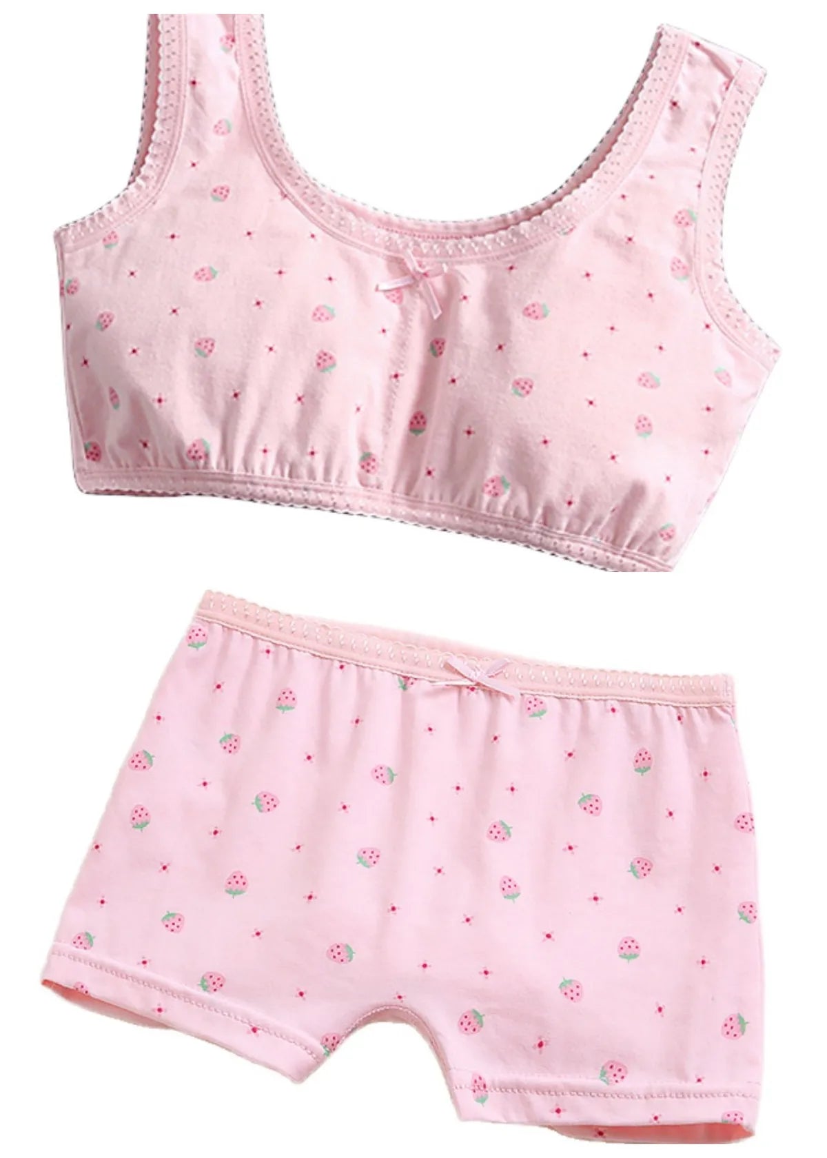 Girl Bra Boxers Set Cute Floral Strawberry Prints Teens Underwear Size 130-160 Big Girl Underwear Bra Panties Set