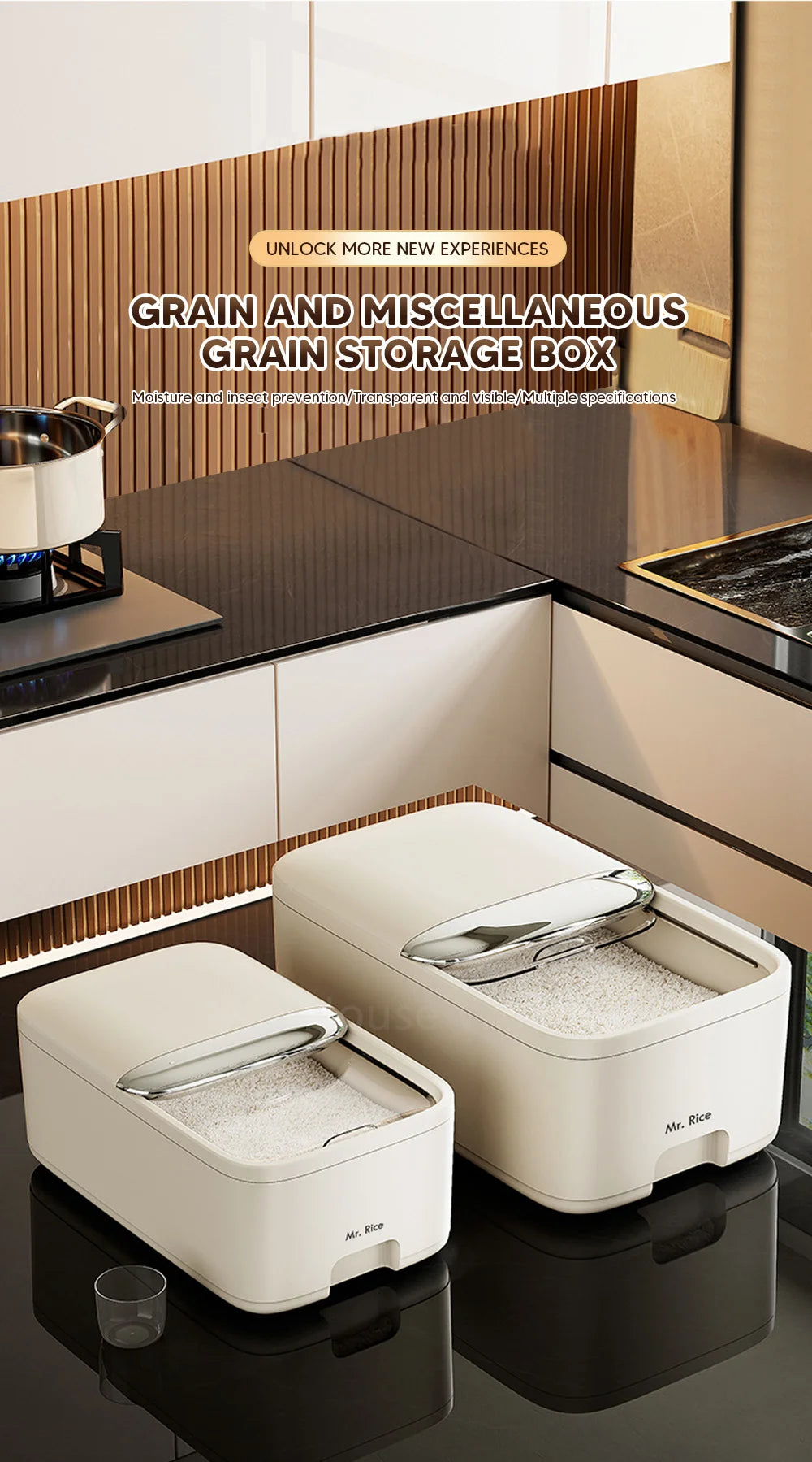 10KG Rice Storage Box Home with Lid Insect Proof Moisture Proof Rice Box Grain Sealed Jar Kitchen Container Storing Dry Grain