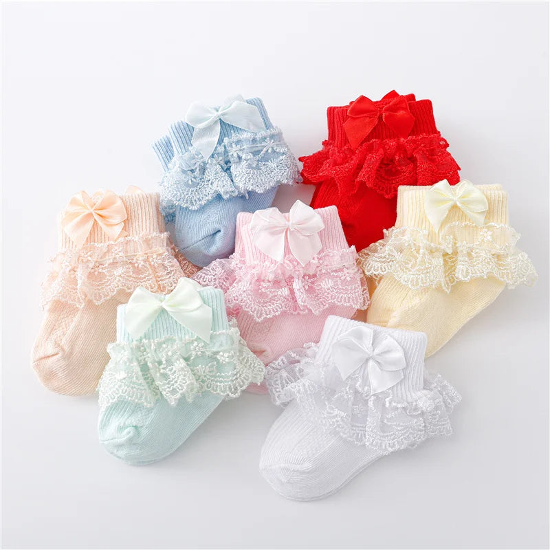 0-24Month Newborn Baby Socks For Girls Cotton Lace Infant Girls Sock Princess Bow Toddler Baby Girls Socks Four Season