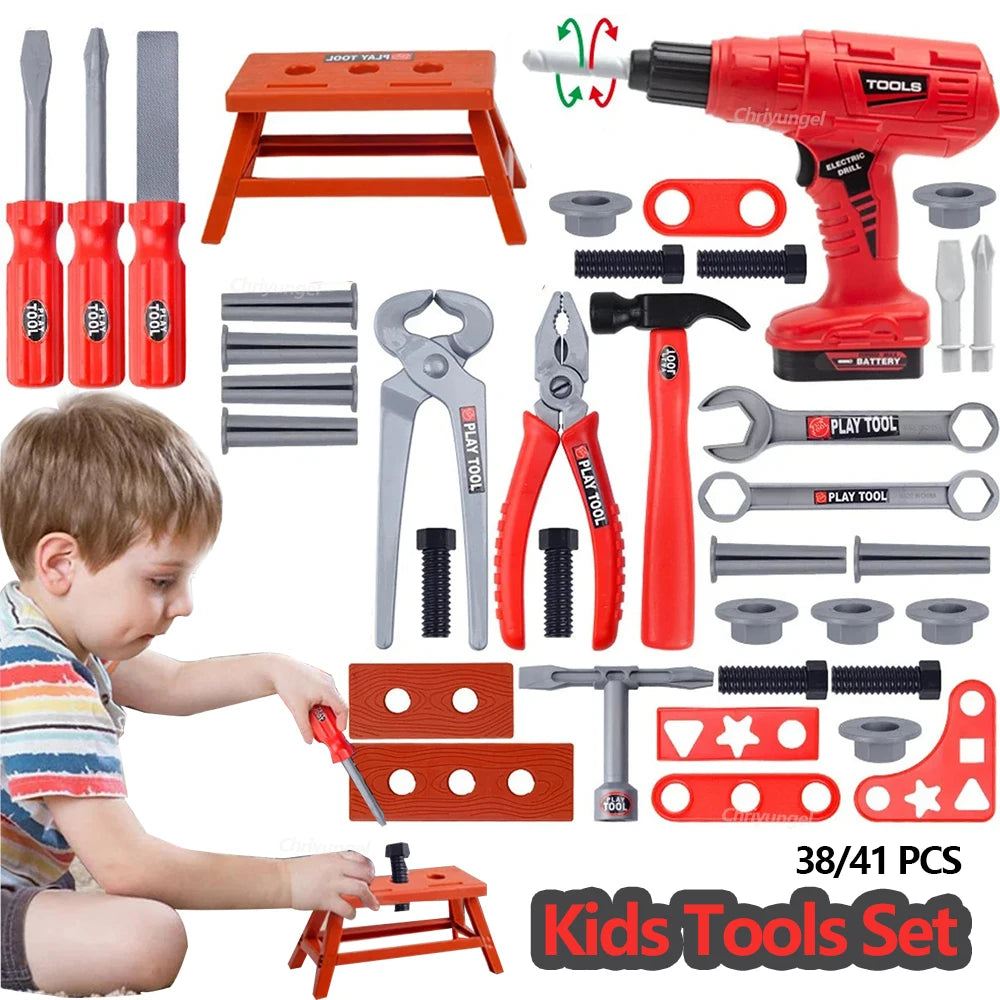 38/41 PCS Pretend Tools Kit Kids Play Repair Tool Set Plastic Construction Toys with Screwdrivers for Toddler Boys Girls Child