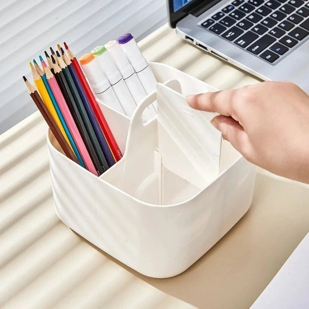 Plastic Cosmetic Organiser Multi-compartment with Handle Split Pen Organiser Divider Sorting Desk Storage Basket Office