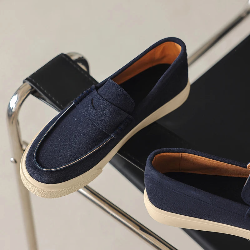 New Suede Leather Mens Loafers Cowhide Slip On Flats Handmade Casual Shoes Leisure Walk Moccasins Outdoor Business