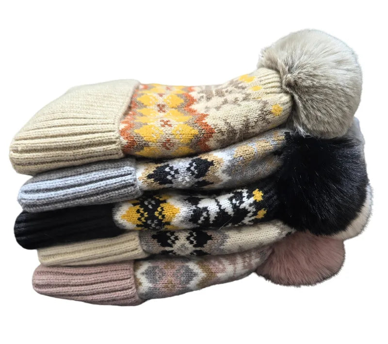 Hot Hairball Winter Cashmere Warm Windproof Woolen Hat Fashion Christmas Snowflake Warm Knit Hat Wool Thickened Cold Hat