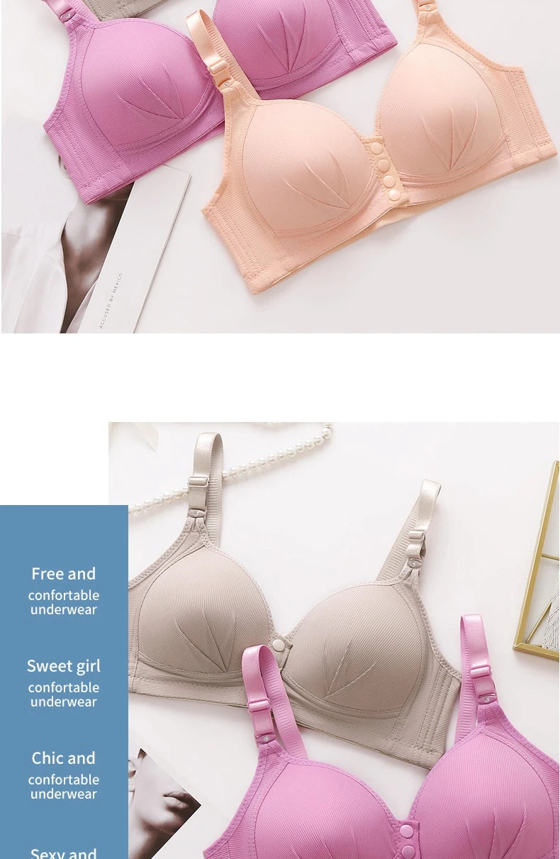 New Front Button Type Sexy Brassiere Anti-sagging Gathered No Steel Ring Ladies Mother Large Size Thin Section Underwear Bra