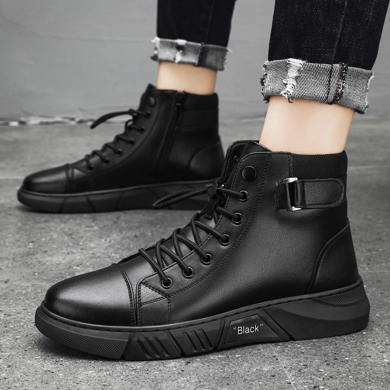 Men's Boots Autumn Short boots Black Classic Chelsea Boots Outdoor High top Leather Shoes ANKLE Boots Work Shoes