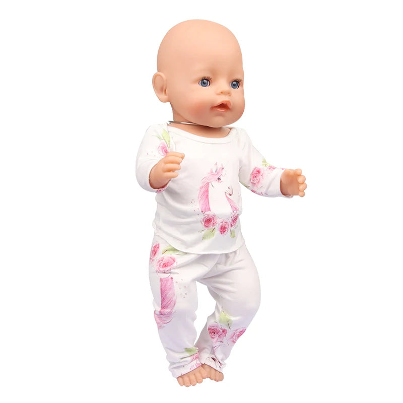 Doll Clothes Pajamas  For 43cm Baby New Born&American 18 Inch Girl Doll Unicorn Shark Cartoon Clothes Suit For Generation Doll