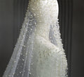 1Tier Wedding Veil With Pearls Long Luxury Bridal Veil with Comb Scattered Dense Pearls Cascading Mantilla Cathedral Custom Veil