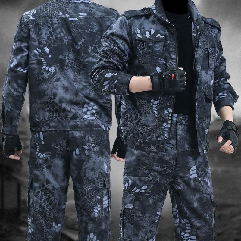 Black Python Pattern Wear-resistant Overalls Labor Insurance Cloth Uniform Men's Soft Tracksuit Outdoor Suit Designer Clothes