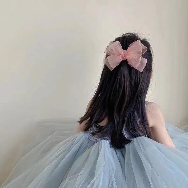 Korean Mesh Gauze Bow Baby Hairpins Fairy Princess Girl Back Head Hair Clips Top Clips Kids Headwear