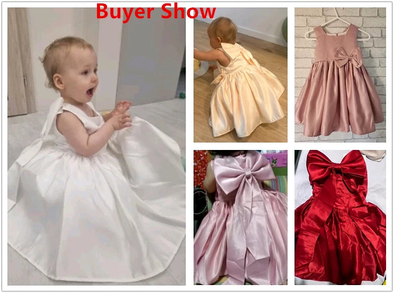 Flower Girl Dresses for Wedding Kids Backless Tulle Tutu  Princess Prom Party Clothes Baby 1st Birthday Baptism White Dress