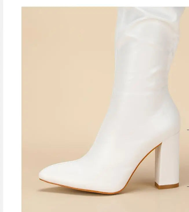 Sexy High Quality Pleated cowhide Leather Motorcycle Over The Knee Boots Women Fashion Pointed Toe Thigh High Lady Shoes Large