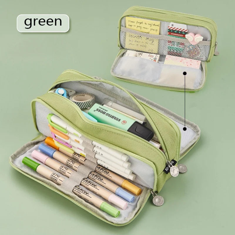 Kawaii Large Capacity Pencil Case 3 Compartment Pouch Pen Bag Double Side Opening Students Stationery Organizer School Supplies