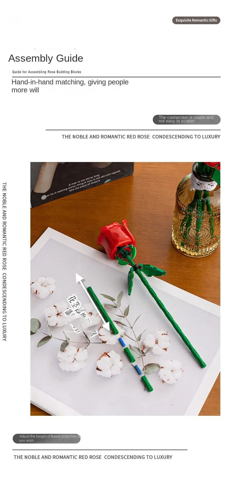 Romantic Rose Flower Bouquet Building Block Eternal Model Assembly Plastic Plant Brick Home Decor Mother's Day Birthday R Gift