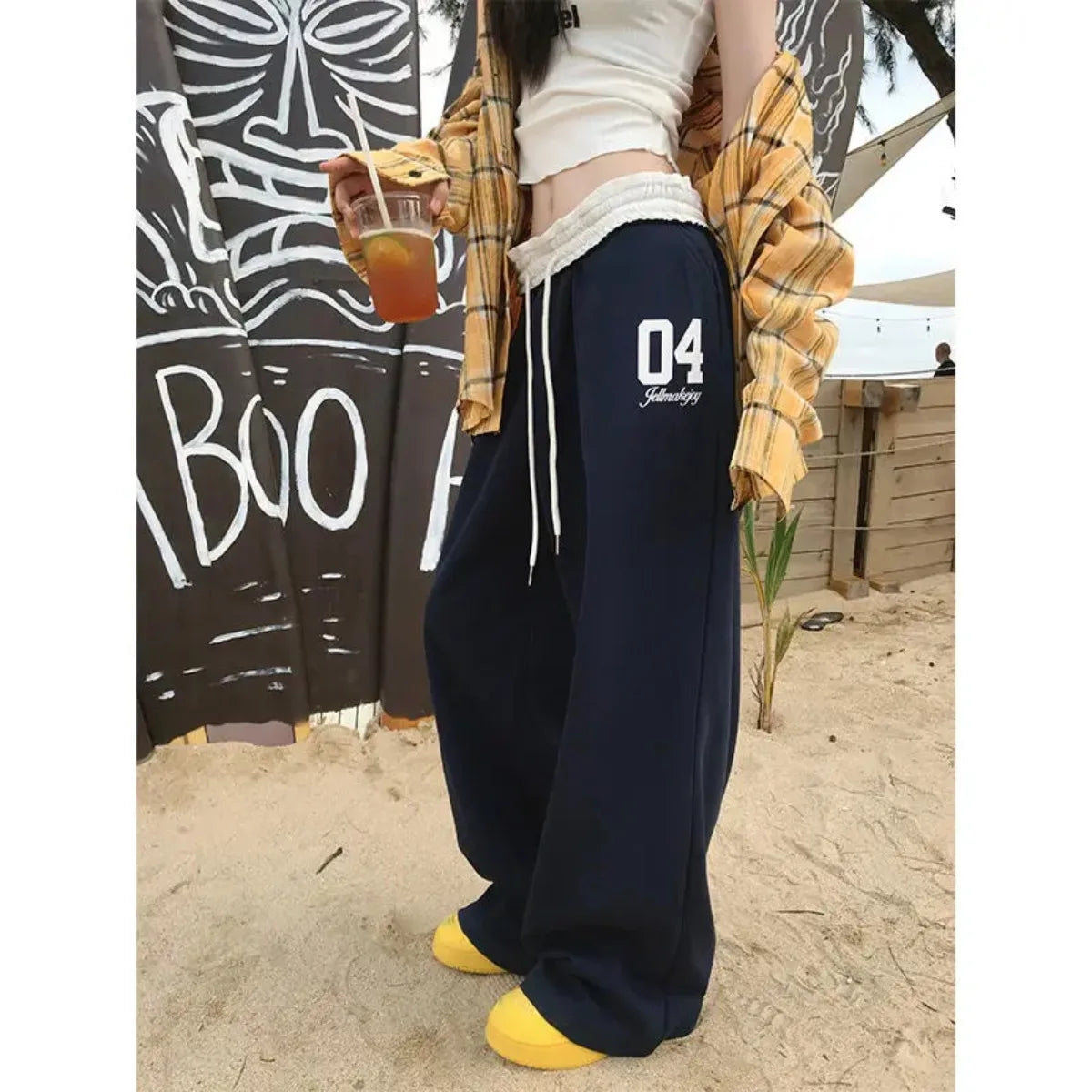 Fashion Retro Sports Dark Pants Charm Women in Spring and Summer Vitality High Waisted Casual Pants Loose Pants Streetwear