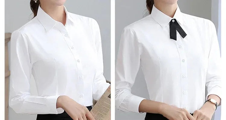 Elegant Women Shirts Woman White Shirt Long Sleeve Blouse Office Lady business Pink Shirts Button Solid Women work Blouses Tops