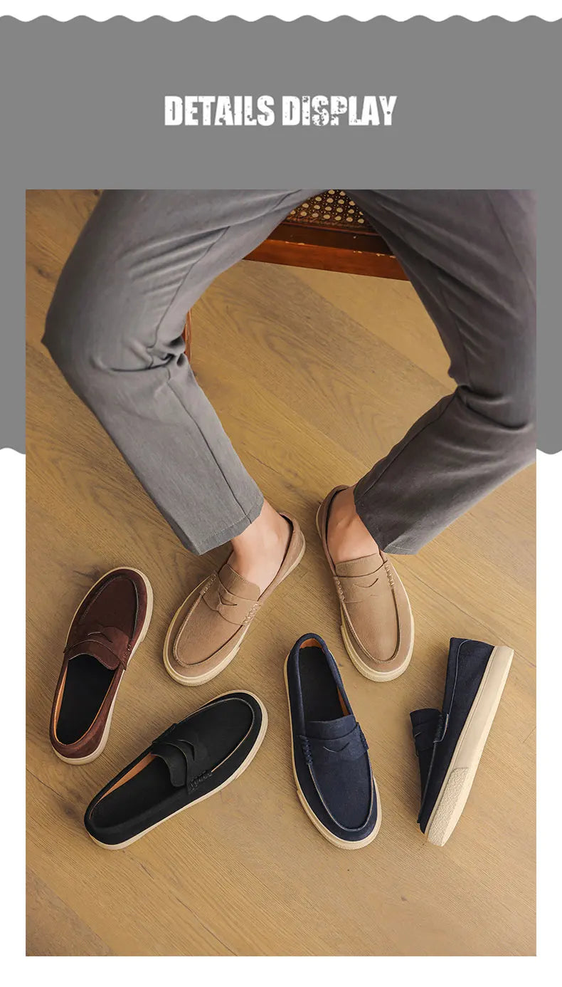 New Suede Leather Mens Loafers Cowhide Slip On Flats Handmade Casual Shoes Leisure Walk Moccasins Outdoor Business