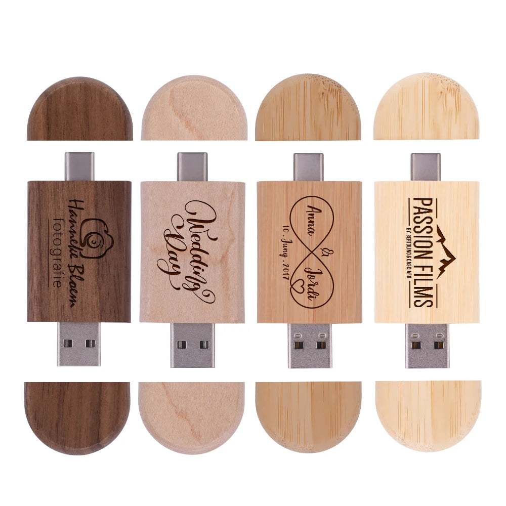 JASTER Wooden TYPE-C USB 2.0 Flash Drive 128GB Pen Drive Free Logo Creative Business Gift U Disk 64GB with Box 32GB Memory Stick