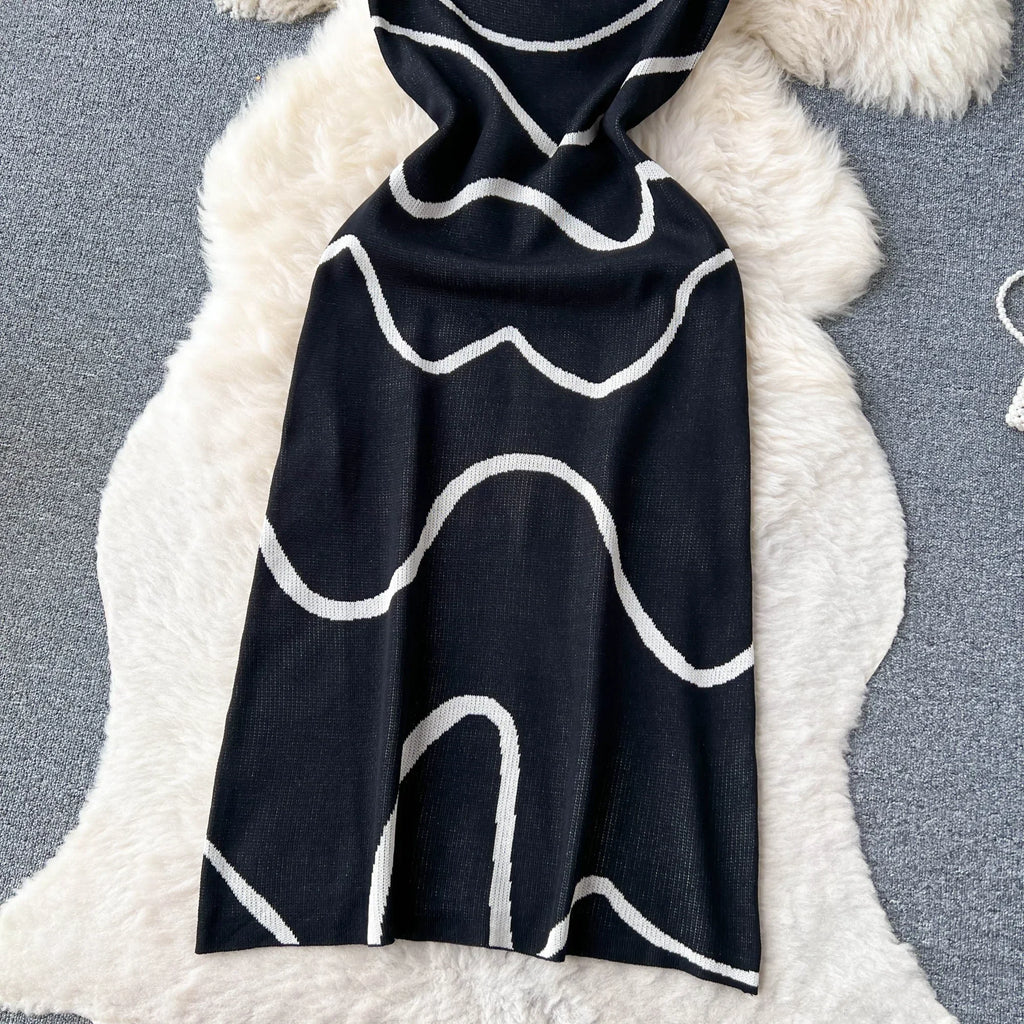 2024 Ladies Knitted Sheath Sundress Sleeveless Hotsweet Print Backless Slim Dress Fashion Elastic Beach Long Dress