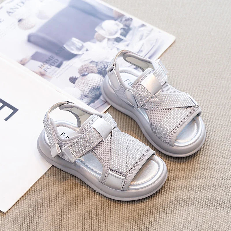 Summer Girls New Sandals Breathable Mesh Children's Causal School Sandals Simple Fashion Kids Beach Platform Sandals Open-toe