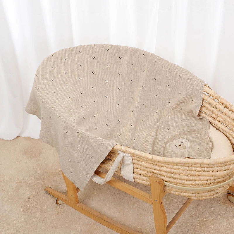 Baby Blankets Cotton Knit Newborn Girl Boy Bed Quilt 100*80CM Plaid Infant Stroller Swaddling Fashion Solid Cute Bear Super Soft