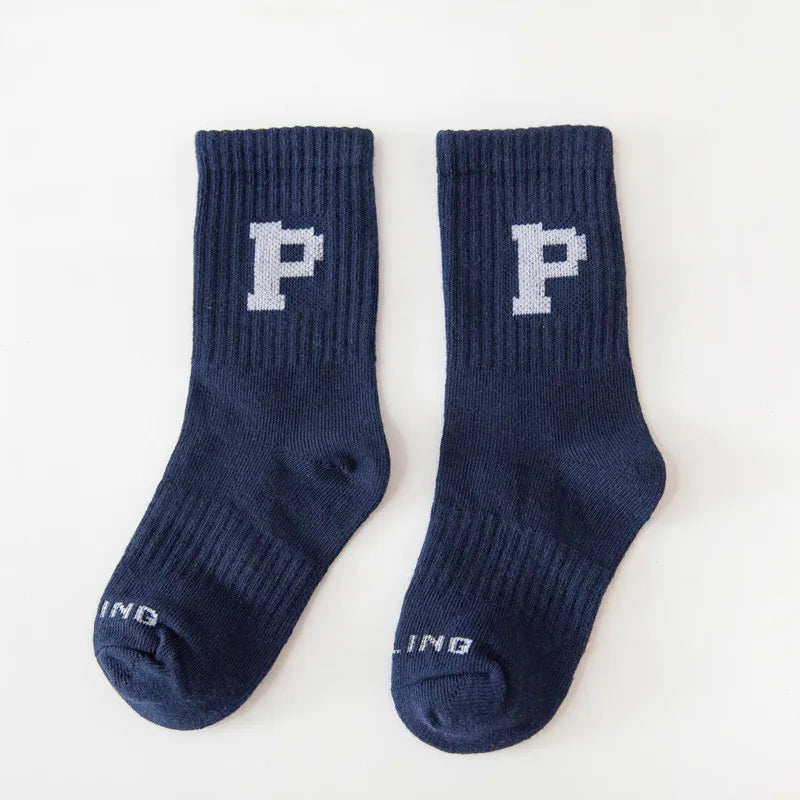 Korean Fashion Letter Socks Children Knit Cotton Middle Tube Socks Boys Girls School Casual Sports Socks 1-8years Old