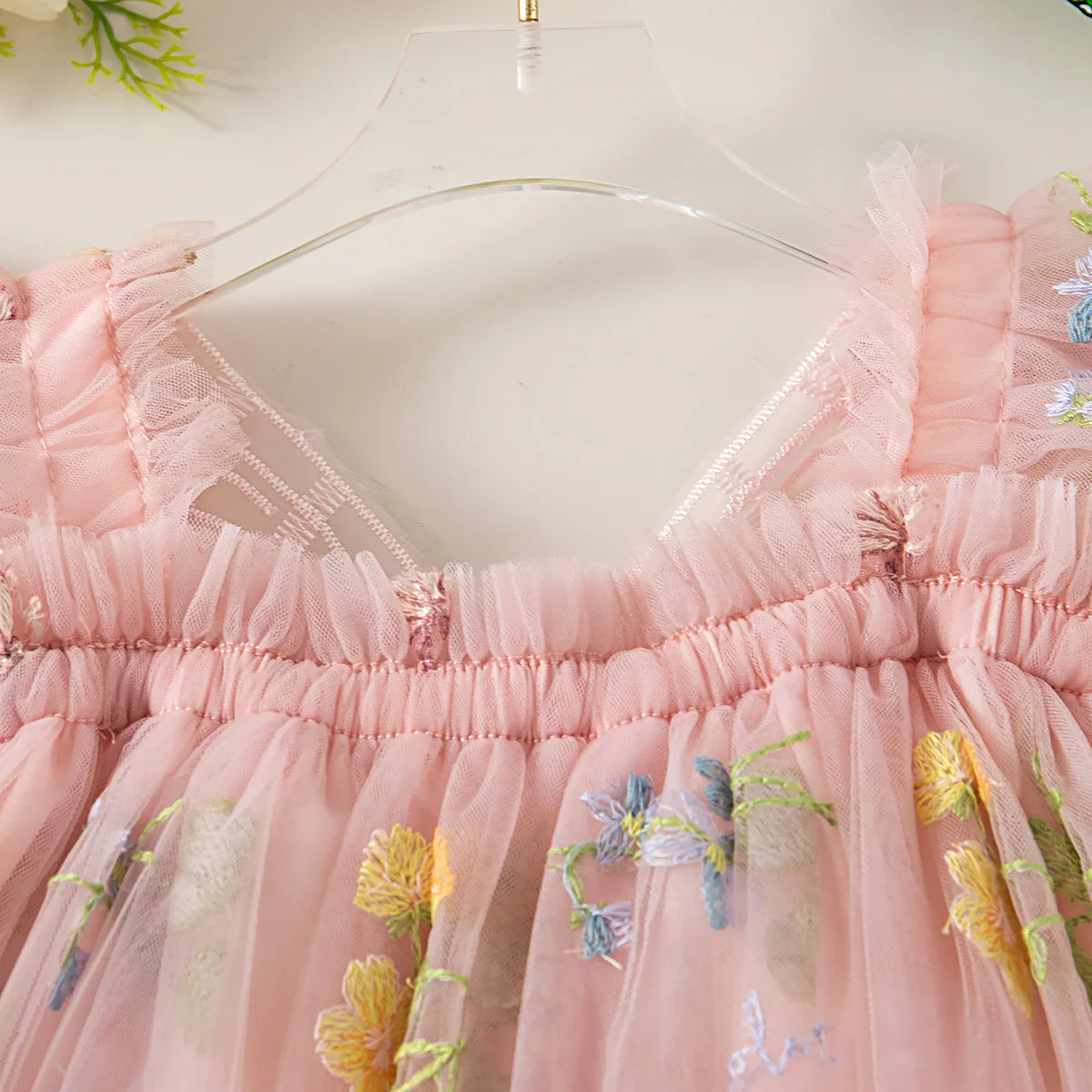 Summer New Sweet Butterfly Wing Baby Girl Princess Dress, Floral Chiffon Wedding Party Children'S Sleeveless Clothes (0-4 Years）