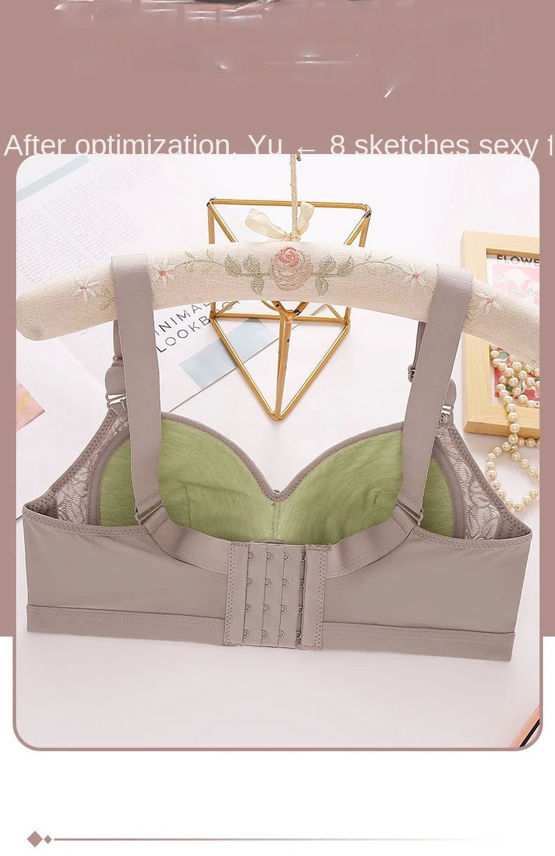 Comfortable Breathable Adjustable Brassiere Thin Section Without Steel Ring Bra Large Breasts Appear Small Side Gathering Bra