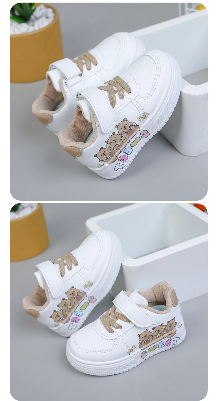 Hot Kids Girls Shoes New Children Sneakers Boys Girls Capybara Cartoon Print Casual Sport Shoe Student White Sweet Toddler Shoes