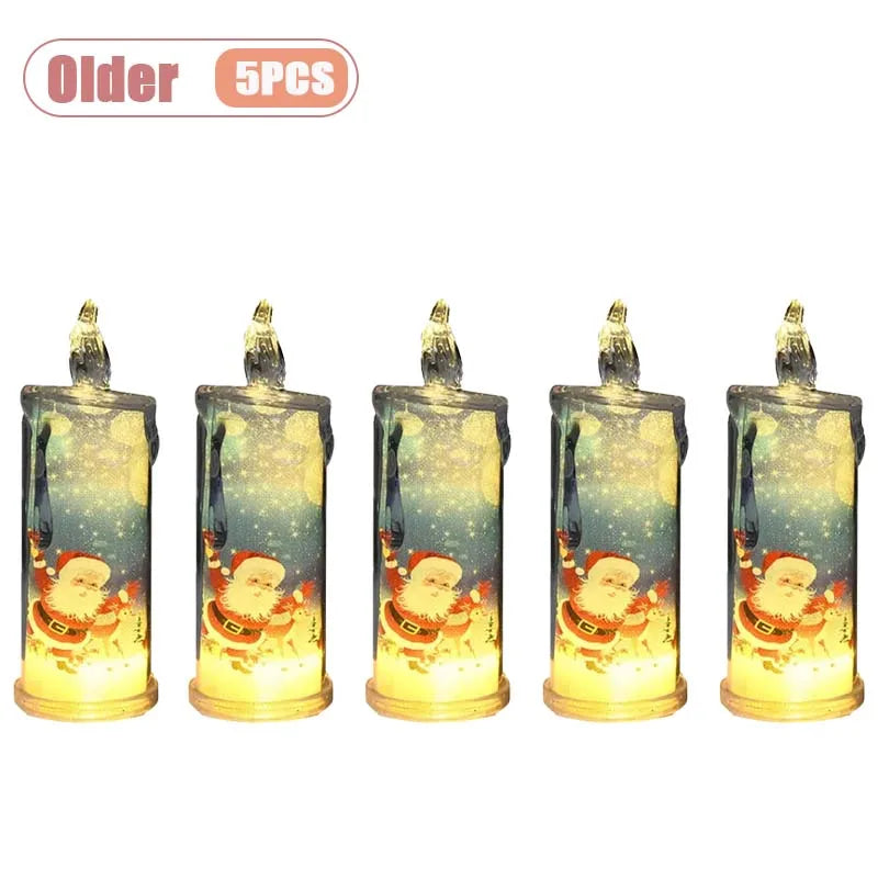 1-5PCS Flameless LED Christmas Electronic Candle Realistic Dripping Tears Santa Claus Snowman Ornaments Holiday Decorative