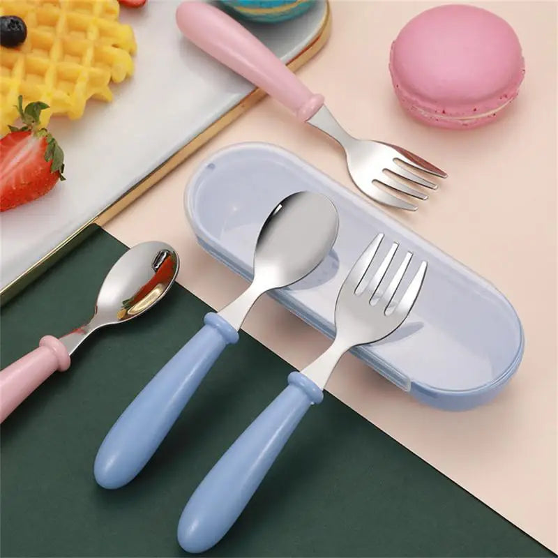 Children Spoon Forks Box Kids Stainless Steel Kids Cutlery Portable Baby Feeding Utensils Baby Spoons Baby Tableware Set