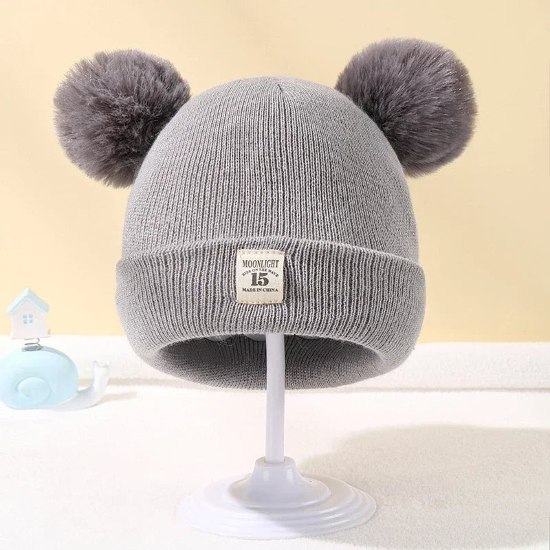 Children's Caps Baby Wool Hat Children's Thick Hats Warm Earmuff Winter Warm Knit Caps Infant Toddler Cap Kids Pom Pom Hat